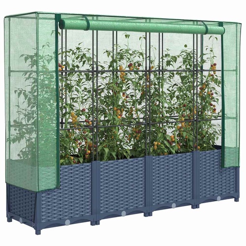 Raised Bed with Greenhouse Cover Rattan Look 160x40x138 cm