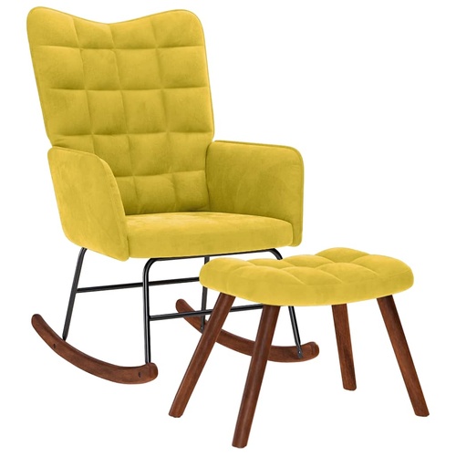 Rocking Chair with Stool Yellow Velvet