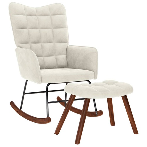 Rocking Chair with Stool Cream Velvet