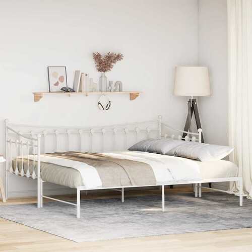 Daybed with Trundle without Mattress White 92x187 cm Single Metal