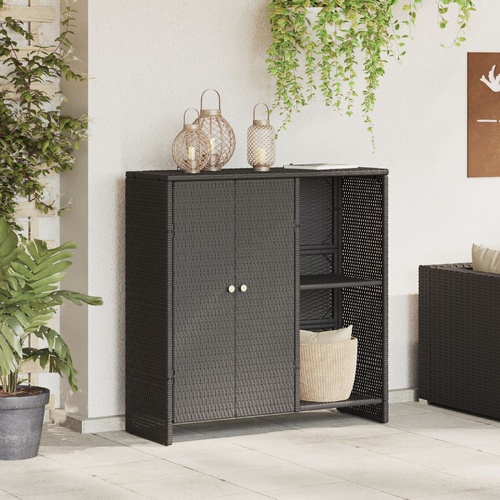 Black Storage Cabinet 100x36x102 cm - Rattan Look