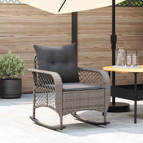 Garden Rocking Chair with Cushions Grey Poly Rattan