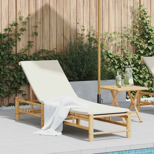 Sun Lounger with Cushions 55x199x30 cm Bamboo