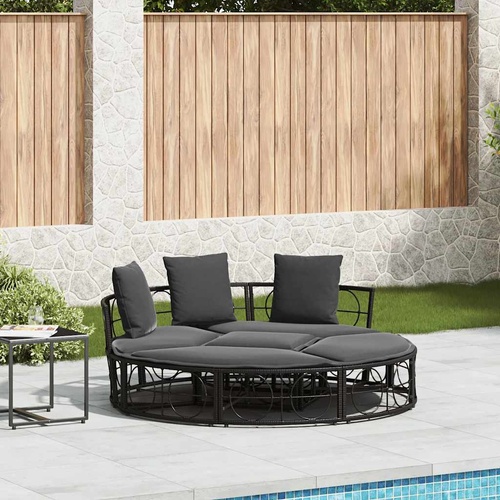 Outdoor Lounge Bed without Canopy Black Poly Rattan