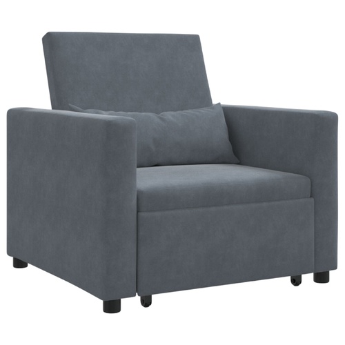 3-in-1 Single Sofa Bed Convertible Dark Grey Velvet