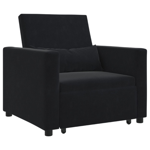 3-in-1 Single Sofa Bed Convertible Black Velvet