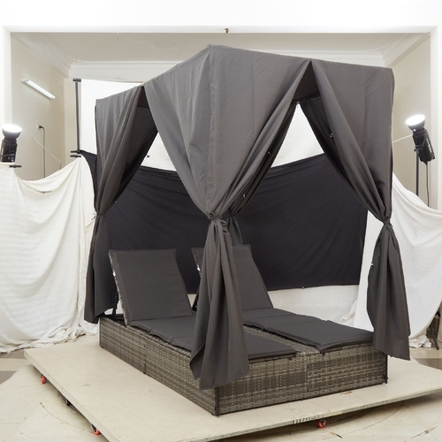 Outdoor Beds Grey and dark grey Poly rattan, metal Large Foldable