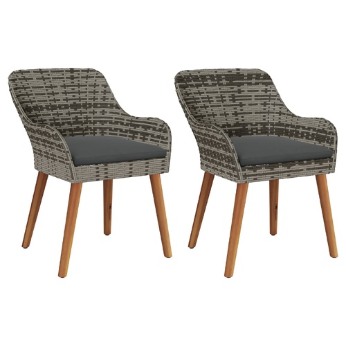 Garden Chairs with Cushions 2 pcs Grey Poly Rattan
