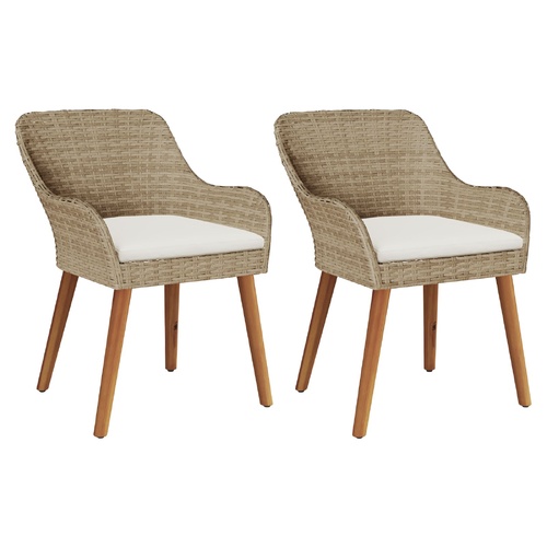 Garden Chairs with Cushions 2 pcs Beige Poly Rattan