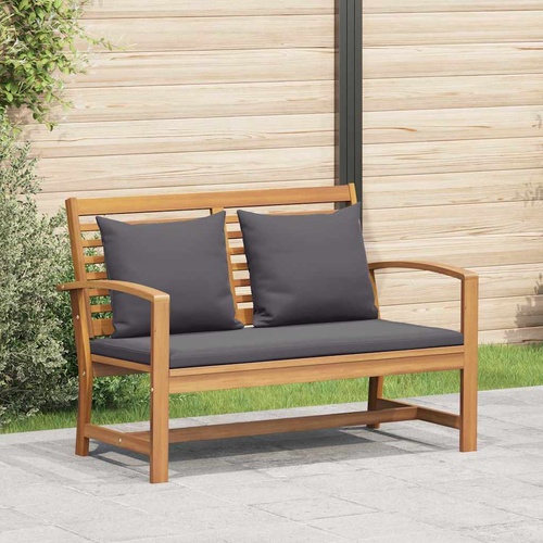 Bench with Cushion 2 pcs Brown and Dark Grey Solid Teak Wood