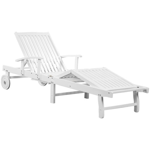 Sun Lounger with Wheels Solid Acacia Wood White