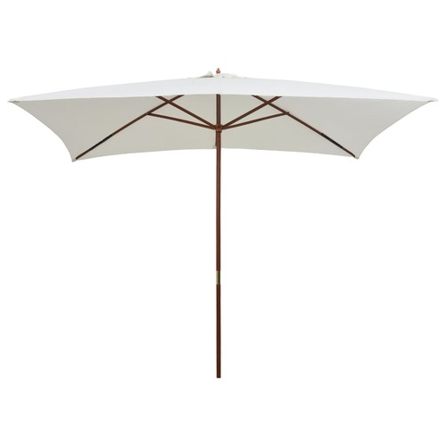 Garden Parasol 200x300 cm Wooden Pole Cream White