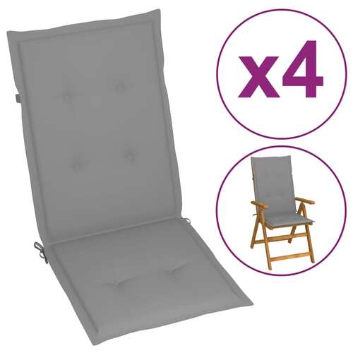 Garden Highback Chair Cushions 4 pcs Grey 120x50x3 cm Fabric