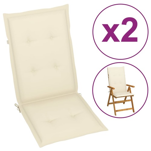 Garden Highback Chair Cushions 2 pcs Cream 120x50x3 cm Fabric