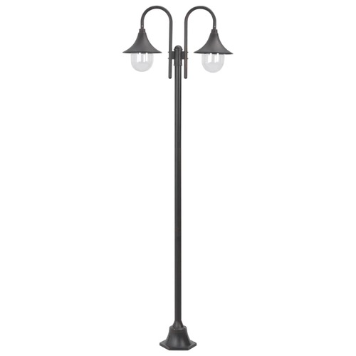 Garden Post Light E27 220 cm Aluminium 2-Lantern Bronze