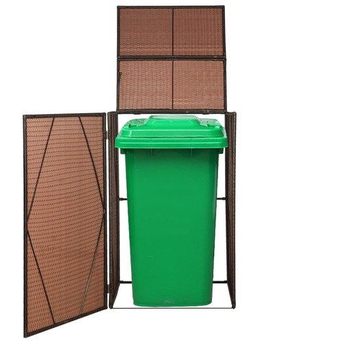 Single Wheelie Bin Shed Poly Rattan 76x78x120 cm Brown