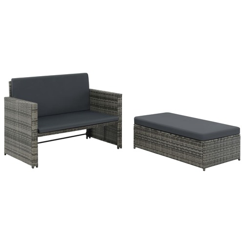 2 Piece Garden Lounge Set with Cushions Poly Rattan Grey
