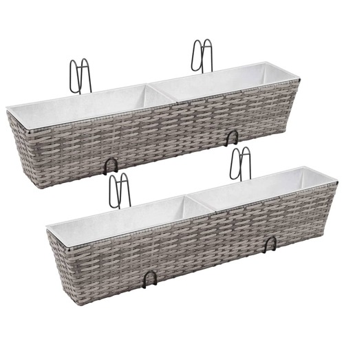 Balcony Raised Beds 2 pcs 80 cm Grey Poly Rattan