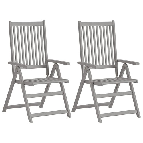 Garden Reclining Chairs 2 pcs Grey Solid Wood Acacia