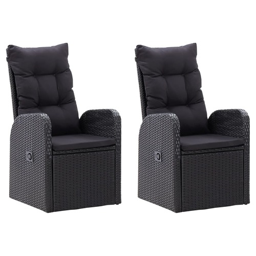 Reclining Garden Chairs 2 pcs with Cushions Poly Rattan Black