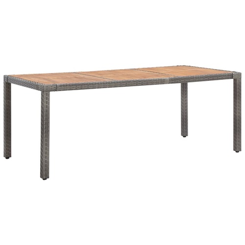 Garden Table Grey 190x90x75 cm Poly Rattan and Solid Acacia Wood