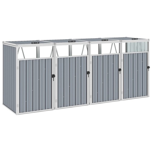 Quadruple Garbage Bin Shed Grey 286x81x121 cm Steel