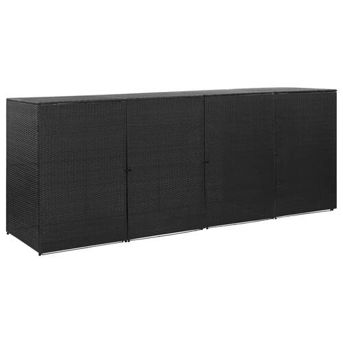 Quadruple Wheelie Bin Shed Black 305x78x120 cm Poly Rattan