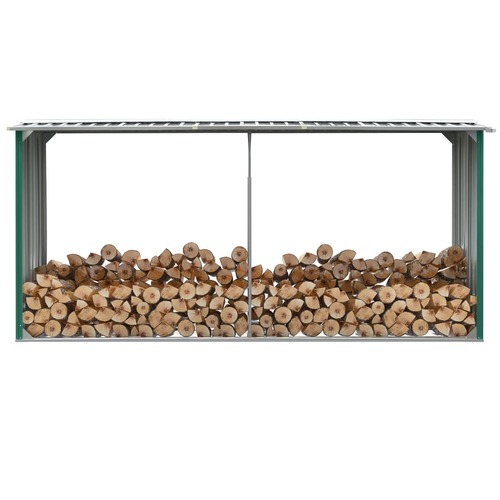 Garden Log Storage Shed Galvanised Steel 330x92x153 cm Green