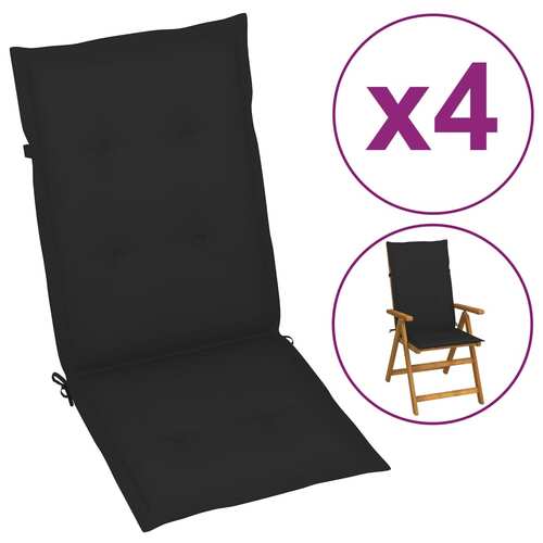 Garden Highback Chair Cushions 4 pcs Black 120x50x3 cm Fabric