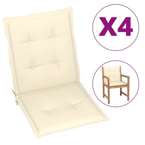 Garden Lowback Chair Cushions 4 pcs Cream 100x50x3 cm Oxford Fabric