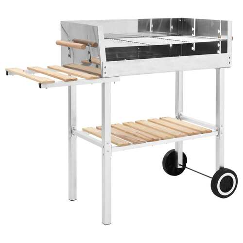XXL Trolley Charcoal BBQ Grill Stainless Steel with 2 Shelves