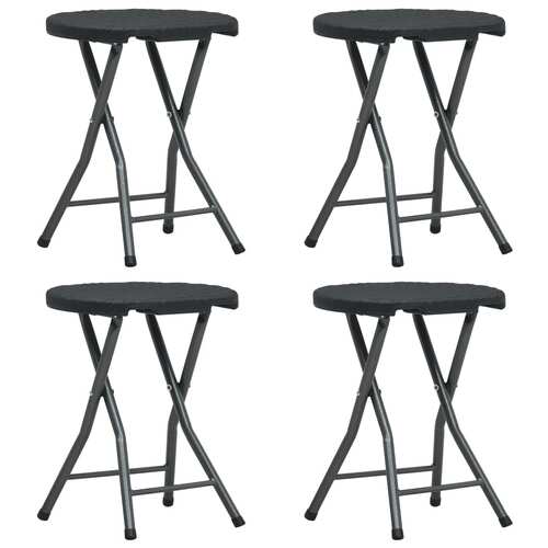 Folding Garden Stools 4 pcs Black HDPE Rattan Look
