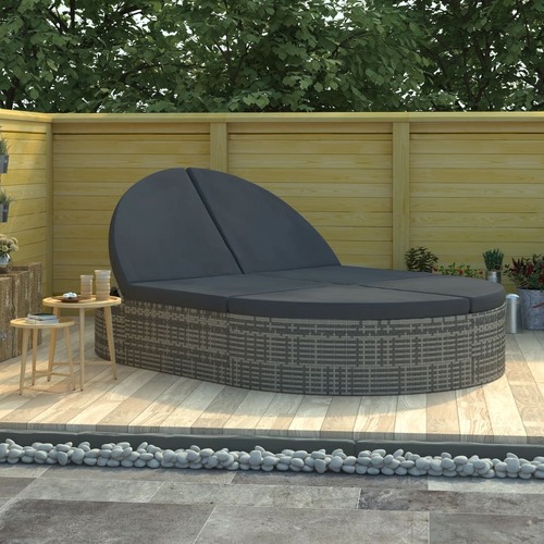 2-Person Sun Lounger with Cushions Poly Rattan Grey