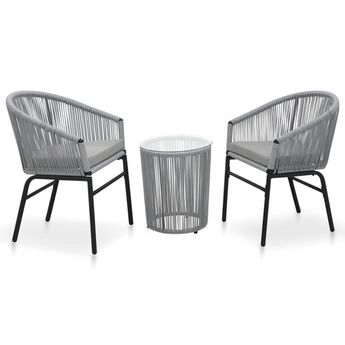 3 Piece Bistro Set with Cushions PE Rattan Grey
