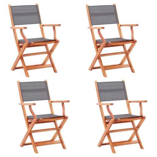 Folding Garden Chairs 4 pcs Grey Solid Eucalyptus Wood and Textilene