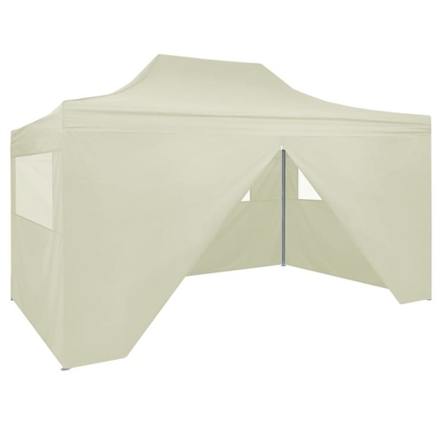 Professional Folding Party Tent with 4 Sidewalls 3x4 m Steel Cream