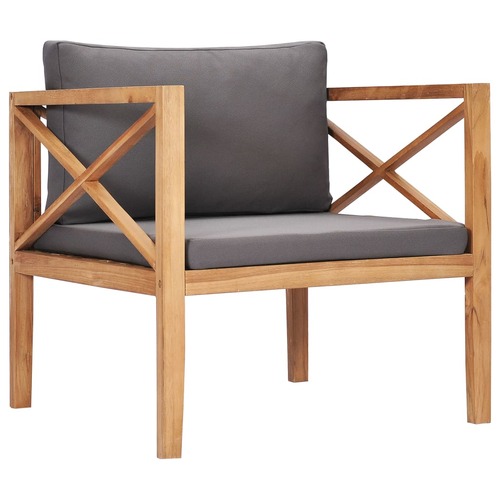 Garden Chair with Grey Cushions Solid Wood Teak