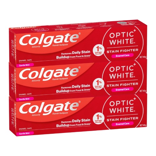 Colgate Optic White Whitening Toothpaste Fluoride Enamel Care 3 x 140g Packs