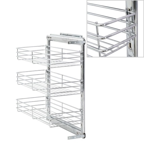 3-Tier Pull-out Kitchen Wire Basket Silver 47x25x56 cm