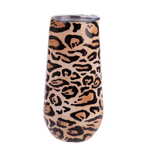 Oasis Stainless Steel Double Wall Insulated Champagne Flute 180ml - Leopard Print