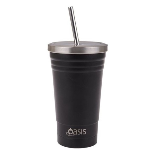 Oasis Stainless Steel Double Wall Insulated Smoothie Tumbler W/ Straw 500ml - Black