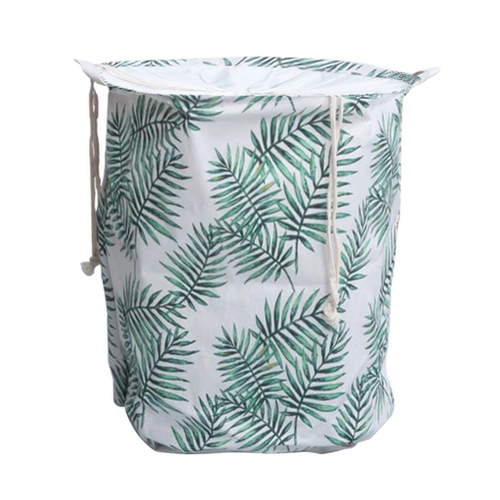 GOMINIMO Laundry Basket Round Foldable with Cover Green Leaves Design