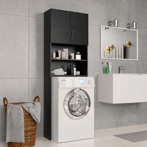 Washing Machine Cabinet Black 64x25.5x190 cm Chipboard