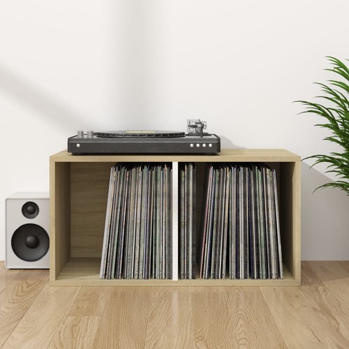 Vinyl Storage Box White and Sonoma Oak 71x34x36 cm Chipboard