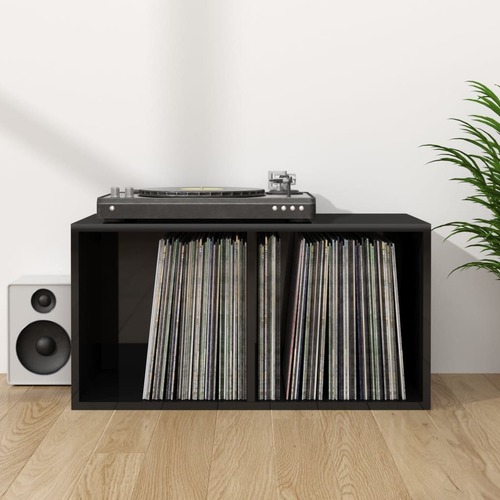 Vinyl Storage Box High Gloss Black 71x34x36 cm Chipboard