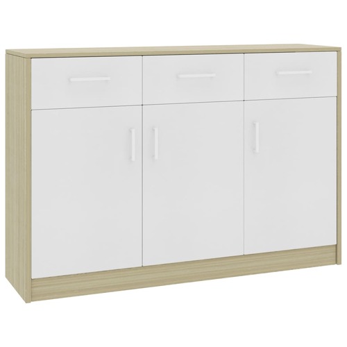 Sideboard White and Sonoma Oak 110x34x75 cm Chipboard