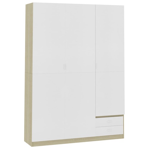 3-Door Wardrobe White and Sonoma Oak 120x50x180 cm Chipboard