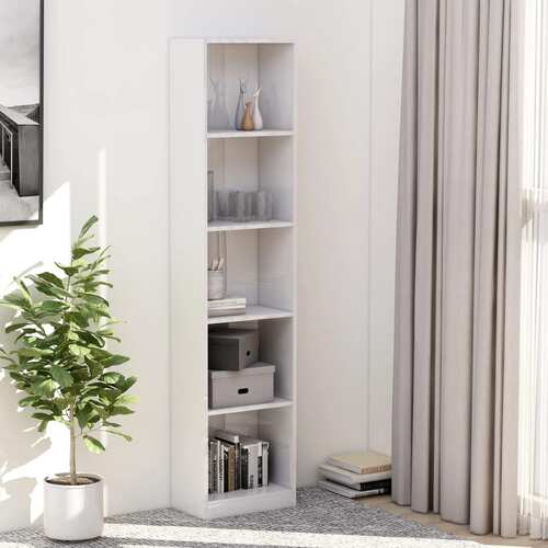 5-Tier Book Cabinet High Gloss White 40x24x175 cm Chipboard