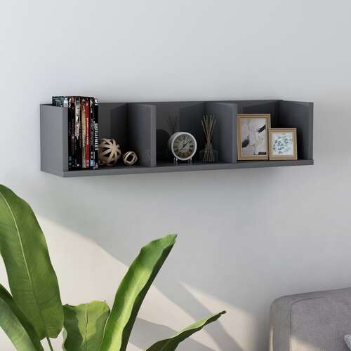 CD Wall Shelf High Gloss Grey 75x18x18 cm Engineered Wood