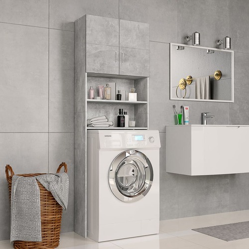 Washing Machine Cabinet Concrete Grey 64x25.5x190 cm Chipboard